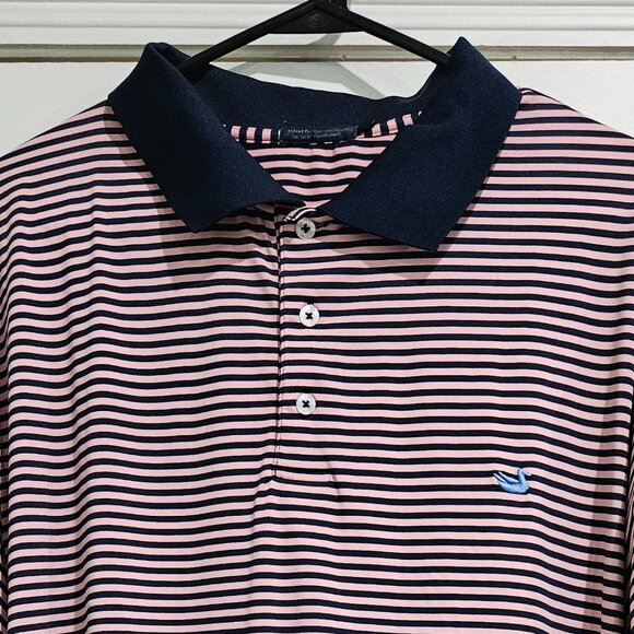 Southern Marsh Performance Polo Shirt XL – Navy & Pink Striped | Coastal Vibes - Picture 3 of 3